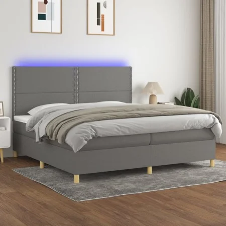 Box spring bed mattress and LED lights light gray fabric 200x200 cm by vidaXL, Beds and slatted bases - Ref: Foro24-3135382, ...