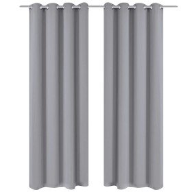 Cortinas opacas 2 piezas con ojales de metal 135x175 cm gris