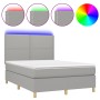 Box spring bed mattress and LED lights light gray fabric 140x200 cm by vidaXL, Beds and slatted bases - Ref: Foro24-3135357, ...