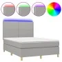Box spring bed mattress and LED lights light gray fabric 140x200 cm by vidaXL, Beds and slatted bases - Ref: Foro24-3135357, ...