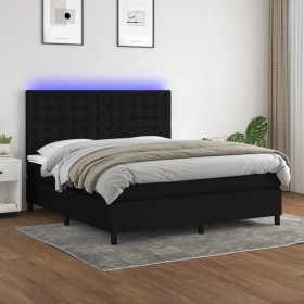 Cama box spring colchón y luces LED tela negro 180x200 cm