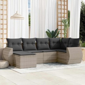 Set de sofás de jardín 6 pzas y cojines ratán sintético gris