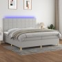 Cama box spring con colchón tela y LED gris claro 200x200 cm