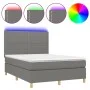 Box spring bed mattress and LED lights dark gray fabric 140x200 cm by vidaXL, Beds and slatted bases - Ref: Foro24-3135358, P...
