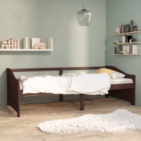 Sofá cama de 3 plazas sin colchón marrón oscuro 90x200 cm en Camas y somieres | Comprar online en Foro24