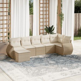 Set sofás de jardín 7 piezas y cojines ratán sintético beige Set sofás de jardín 7 piezas y cojines ratán sintético beige