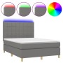 Box spring bed mattress and LED lights dark gray fabric 140x200 cm by vidaXL, Beds and slatted bases - Ref: Foro24-3135438, P...