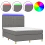 Box spring bed mattress and LED lights dark gray fabric 140x200 cm by vidaXL, Beds and slatted bases - Ref: Foro24-3135438, P...