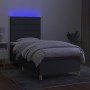 Cama box spring colchón y luces LED tela gris oscuro 80x200 cm