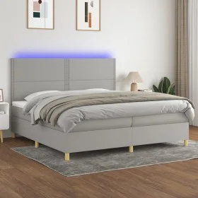 Box spring bed with fabric mattress and light gray LED 200x200 cm by vidaXL, Beds and slatted bases - Ref: Foro24-3135381, Pr...