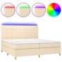 Box spring bed mattress and LED lights cream fabric 200x200 cm by vidaXL, Beds and slatted bases - Ref: Foro24-3135466, Price...