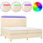 Boxspringbettmatratze und LED-Leuchten aus cremefarbenem Stoff 200x200 cm von vidaXL, Betten und Lattenroste - Ref: Foro24-31...