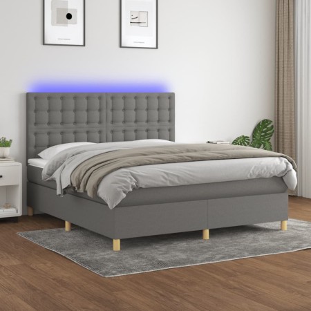 Cama box spring colchón y luces LED tela gris oscuro 180x200 cm de vidaXL, Camas y somieres - Ref: Foro24-3135774, Precio: 64...
