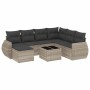 Set de sofás de jardín 8 pzas y cojines ratán sintético gris