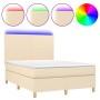 Box spring bed mattress and LED lights cream fabric 140x200 cm by vidaXL, Beds and slatted bases - Ref: Foro24-3135282, Price...