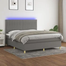 Box spring bed mattress and LED lights dark gray fabric 180x200 cm by vidaXL, Beds and slatted bases - Ref: Foro24-3135614, P...