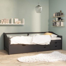 Sofá cama 3 plazas cajones madera maciza pino gris 90x200 cm Sofá cama 3 plazas cajones madera maciza pino gris 90x200 cm