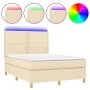 Box spring bed mattress and LED lights cream fabric 140x200 cm by vidaXL, Beds and slatted bases - Ref: Foro24-3135362, Price...