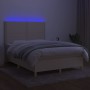 Box spring bed mattress and LED lights cream fabric 140x200 cm by vidaXL, Beds and slatted bases - Ref: Foro24-3135362, Price...