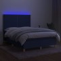 Cama box spring colchón y luces LED tela azul 140x200 cm