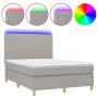 Box spring bed mattress and LED lights light gray fabric 140x190 cm by vidaXL, Beds and slatted bases - Ref: Foro24-3135269, ...