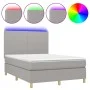 Box spring bed mattress and LED lights light gray fabric 140x190 cm by vidaXL, Beds and slatted bases - Ref: Foro24-3135269, ...