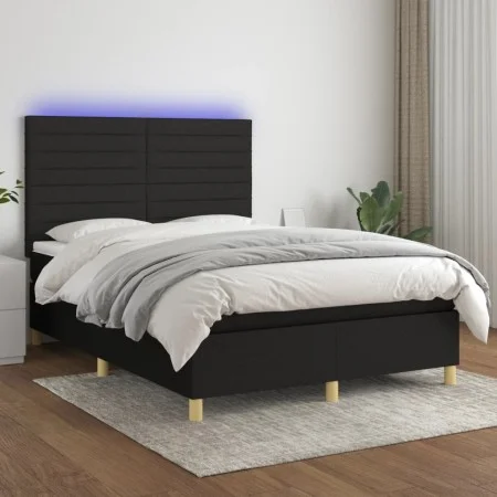 Cama box spring colchón y luces LED tela negro 140x190 cm de vidaXL, Camas y somieres - Ref: Foro24-3135511, Precio: 470,84 €...