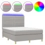 Box spring bed mattress and LED lights light gray fabric 140x190 cm by vidaXL, Beds and slatted bases - Ref: Foro24-3135509, ...