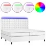 Box spring bed with mattress and LED white synthetic leather 200x200 cm by vidaXL, Beds and slatted bases - Ref: Foro24-31359...