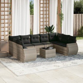 Set sofás jardín 10 pzas con cojines ratán sintético gris claro