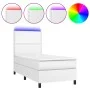 Box spring bed with mattress and LED white synthetic leather 100x200 cm by vidaXL, Beds and slatted bases - Ref: Foro24-31358...