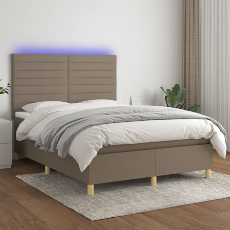 Cama box spring colchón y luces LED tela gris taupe 140x200 cm de vidaXL, Camas y somieres - Ref: Foro24-3135521, Precio: 522...