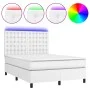 Box spring bed with mattress and LED white synthetic leather 140x200 cm by vidaXL, Beds and slatted bases - Ref: Foro24-31359...
