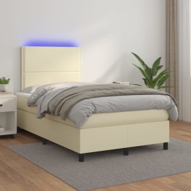 Cama box spring colchón y LED cuero sintético crem