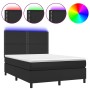 Box spring bed with mattress and LED black synthetic leather 140x190 cm by vidaXL, Beds and slatted bases - Ref: Foro24-31358...
