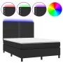 Box spring bed with mattress and LED black synthetic leather 140x190 cm by vidaXL, Beds and slatted bases - Ref: Foro24-31358...