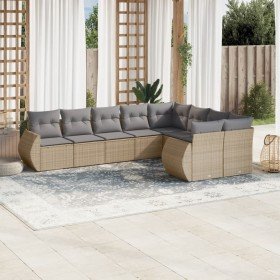 Set de sofás de jardín 9 pzas con cojines ratán sintético beige Set de sofás de jardín 9 pzas con cojines ratán sintético beige