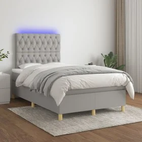 Box spring bed with fabric mattress and light gray LED 120x200 cm by vidaXL, Beds and slatted bases - Ref: Foro24-3135661, Pr...