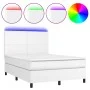 Box spring bed with mattress and LED white synthetic leather 140x190 cm by vidaXL, Beds and slatted bases - Ref: Foro24-31358...