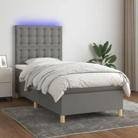 Box spring bed mattress and LED lights dark gray fabric 90x190 cm by vidaXL, Beds and slatted bases - Ref: Foro24-3135718, Pr...