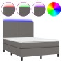 Cama box spring colchón y LED cuero sintético gris 140x200 cm de vidaXL, Camas y somieres - Ref: Foro24-3135829, Precio: 503,...