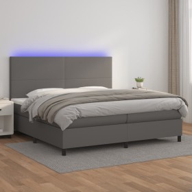 Cama box spring colchón y LED cuero sintético gris 200x200 cm de vidaXL, Camas y somieres - Ref: Foro24-3135847, Precio: 747,...