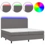 Box spring bed with mattress and LED gray synthetic leather 200x200 cm by vidaXL, Beds and slatted bases - Ref: Foro24-313584...