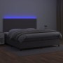 Box spring bed with mattress and LED gray synthetic leather 200x200 cm by vidaXL, Beds and slatted bases - Ref: Foro24-313584...