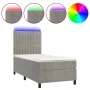 Box spring bed with mattress and LED light gray velvet 100x200 cm by vidaXL, Beds and slatted bases - Ref: Foro24-3136227, Pr...