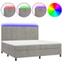 Box spring bed with mattress and LED light gray velvet 200x200 cm by vidaXL, Beds and slatted bases - Ref: Foro24-3136143, Pr...