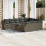 Set de sofás de jardín 11 pzas y cojines ratán sintético gris