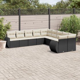 Set de sofás de jardín 10 pzas cojines ratán sintético negro Set de sofás de jardín 10 pzas cojines ratán sintético negro