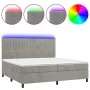 Box spring bed with mattress and LED light gray velvet 200x200 cm by vidaXL, Beds and slatted bases - Ref: Foro24-3136263, Pr...