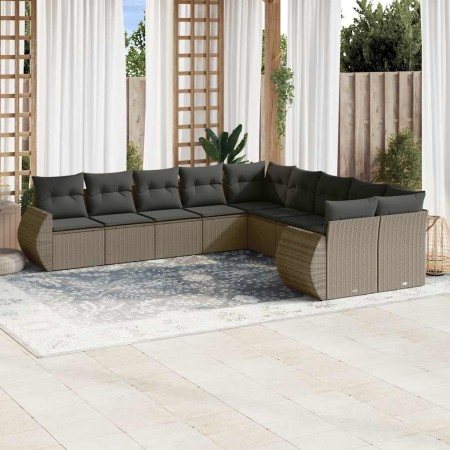 Set sofás jardín 10 pzas con cojines ratán sintético gris claro